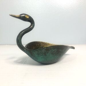 Pal-Bell Co green enamel brass duck swan trinket dish bowl ash made in Israel